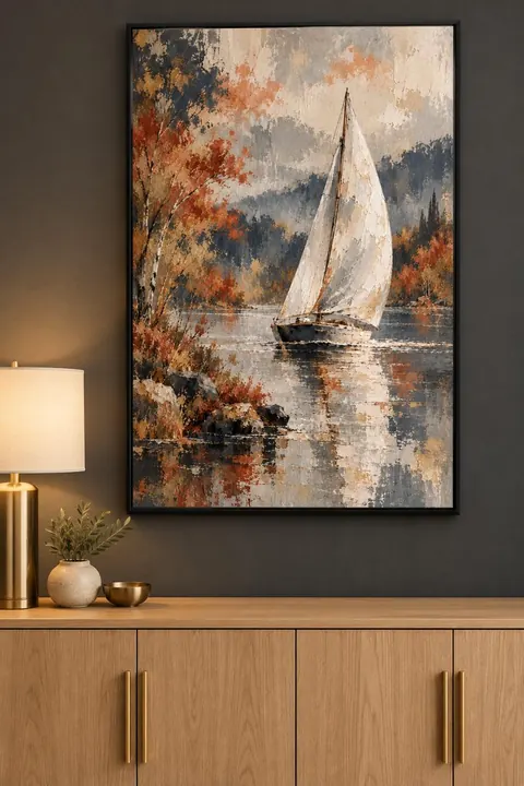 Visualización: obra de un velero sobre un muro gris