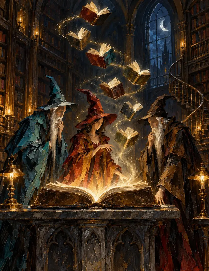 Libros en vuelo, obra de de temporada de la colección Gretta Halloween