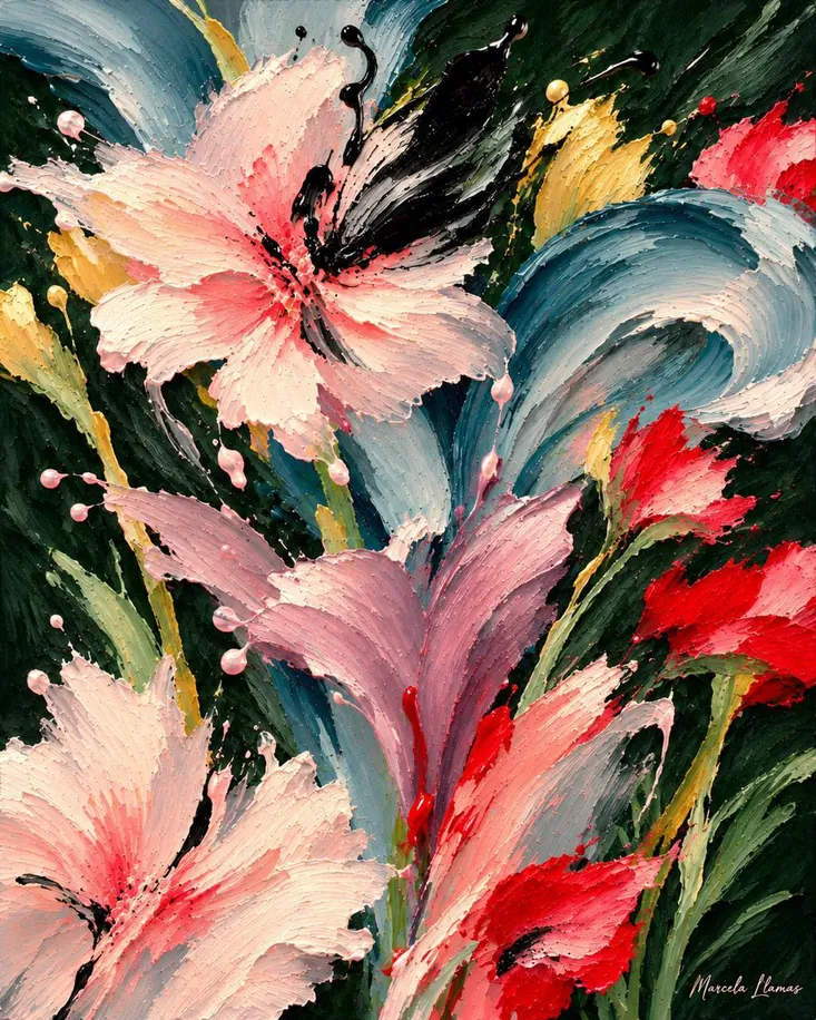 Lirios en relieve, obra de flores de la colección Gretta Living