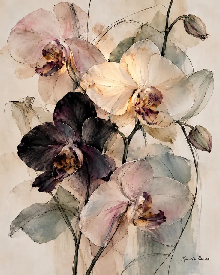 Orquídeas, obra de flores de la colección Gretta Living