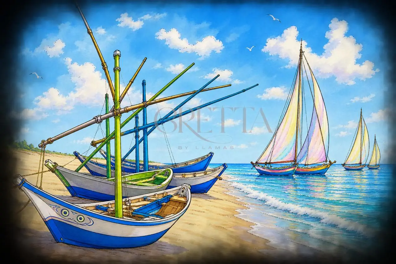 Playa de barcas, obra de marina de la colección Gretta Living