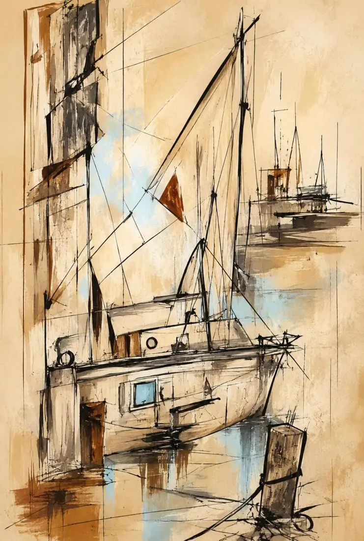 Barcas, obra de marina de la colección Gretta Living