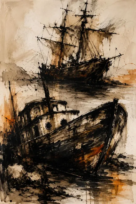 Navío en tinta, obra de marina de la colección Gretta Living