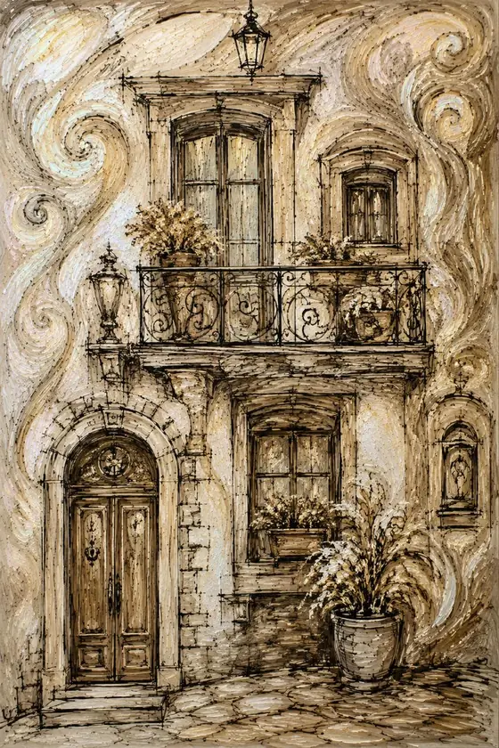 Puerta antigua, obra de ciudad y paisaje de la colección Gretta Living