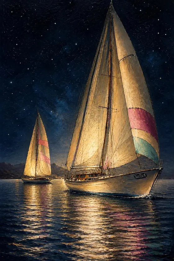 Veleros de noche, obra de marina de la colección Gretta Living