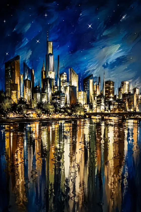 Ciudad de noche, obra de ciudad y paisaje de la colección Gretta Living