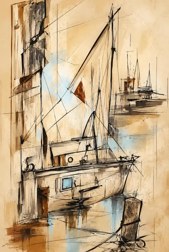 Barcas, obra de marina de la colección Gretta Living