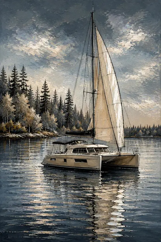 Velero y bosque, obra de marina de la colección Gretta Living