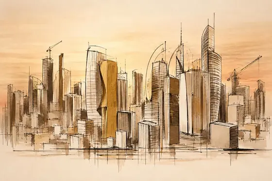 Ciudad dorada, obra de ciudad y paisaje de la colección Gretta Living